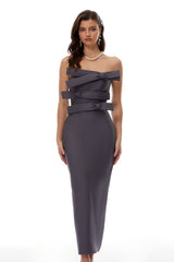 Quinnie Grey Bandage Bodycon Maxi Dress with Bow