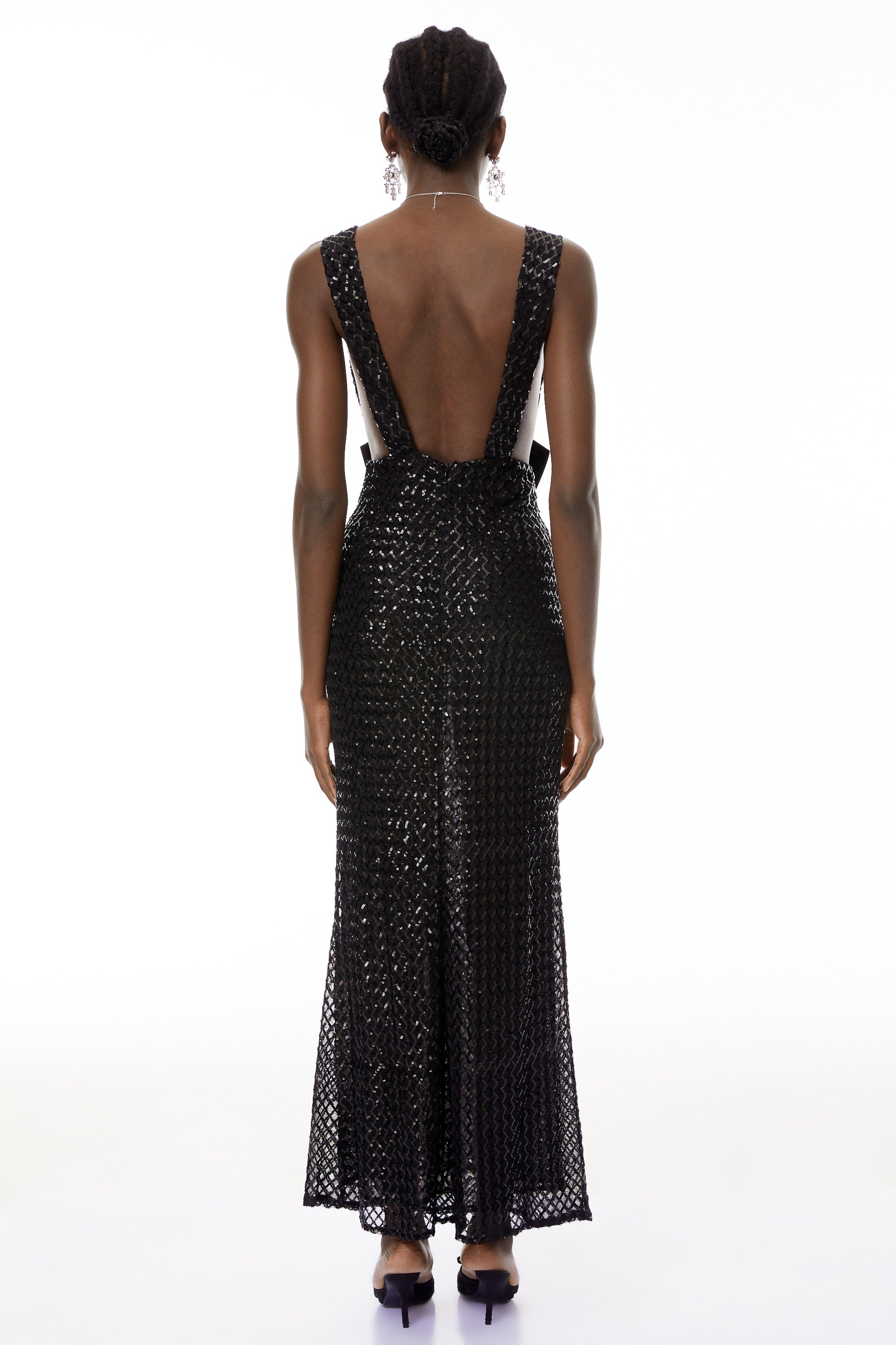 Raelynn Black Deep V-Neck Bodycon Maxi Dress