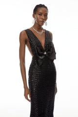 Raelynn Black Deep V-Neck Bodycon Maxi Dress