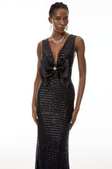 Raelynn Black Deep V-Neck Bodycon Maxi Dress