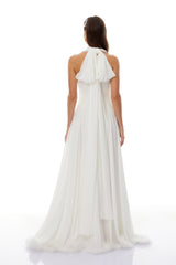Ramona White Feather Hem Gathered Maxi Dress