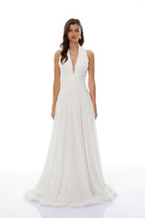 Ramona White Feather Hem Gathered Maxi Dress