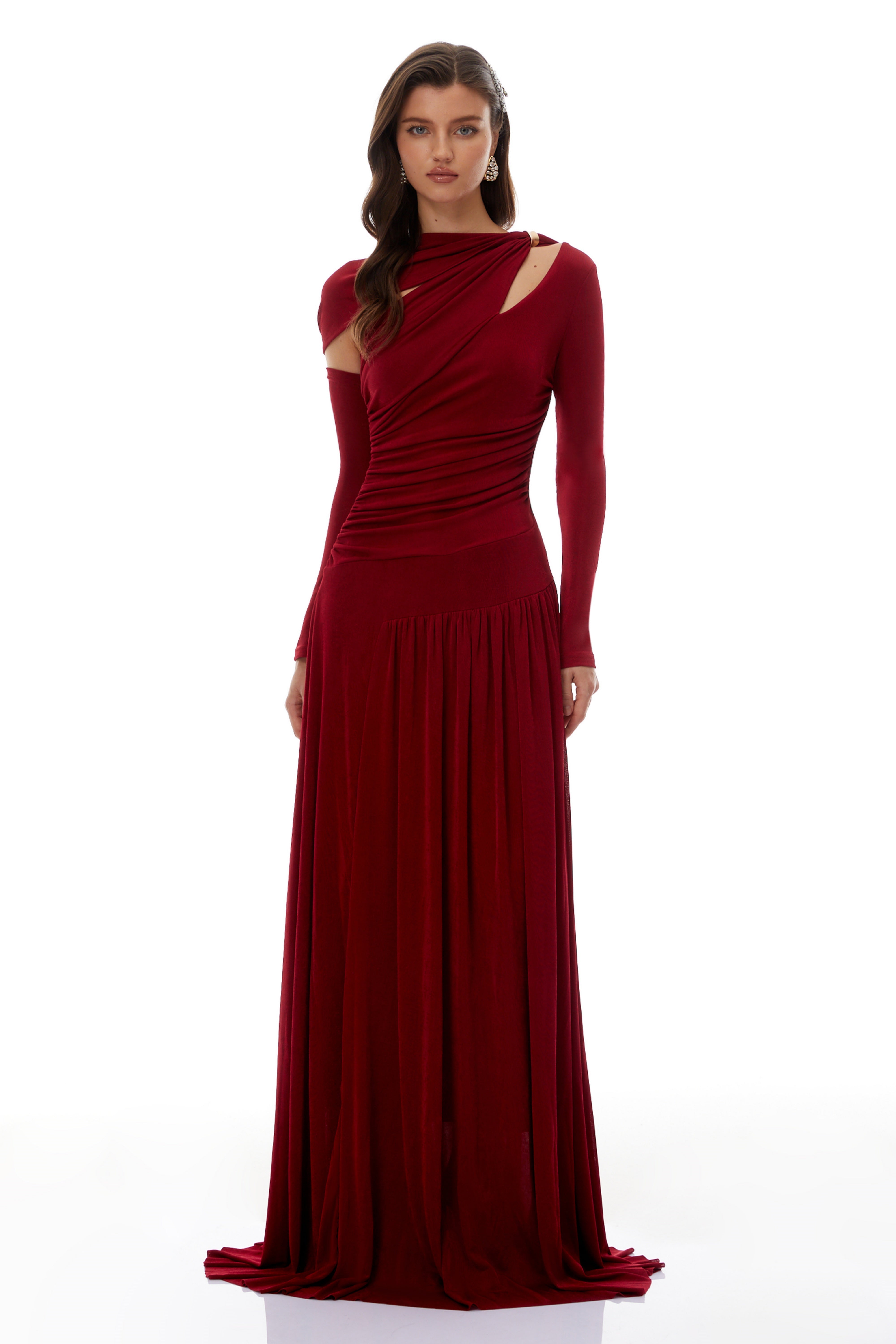 Rolf Red Cut-Out Ruched Maxi Dress