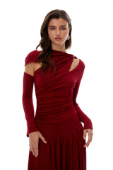 Rolf Red Cut-Out Ruched Maxi Dress