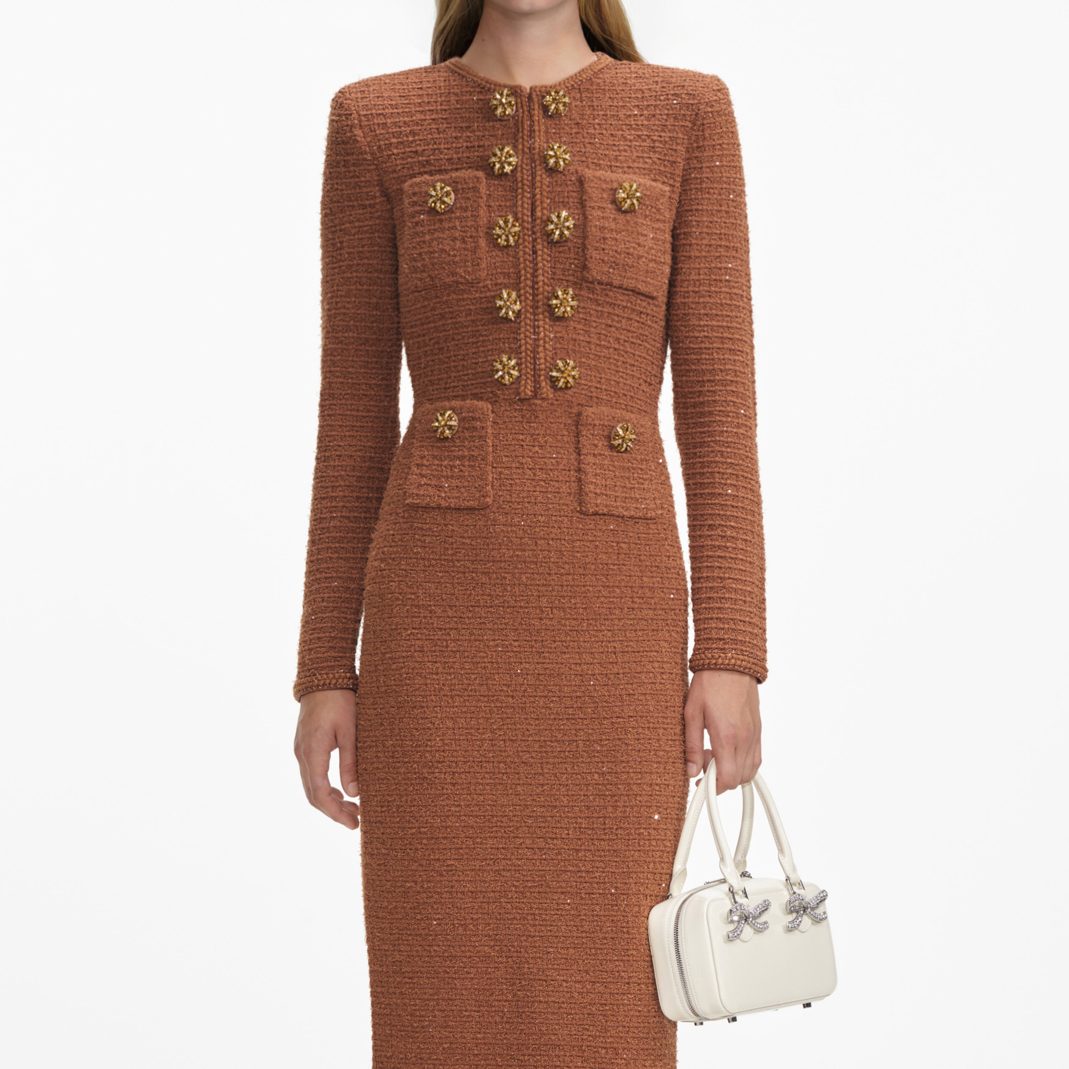Leona Brown Textured Knit Midi Dress