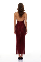 Sara Burgundy Rhinestone Ruched Maxi Gown