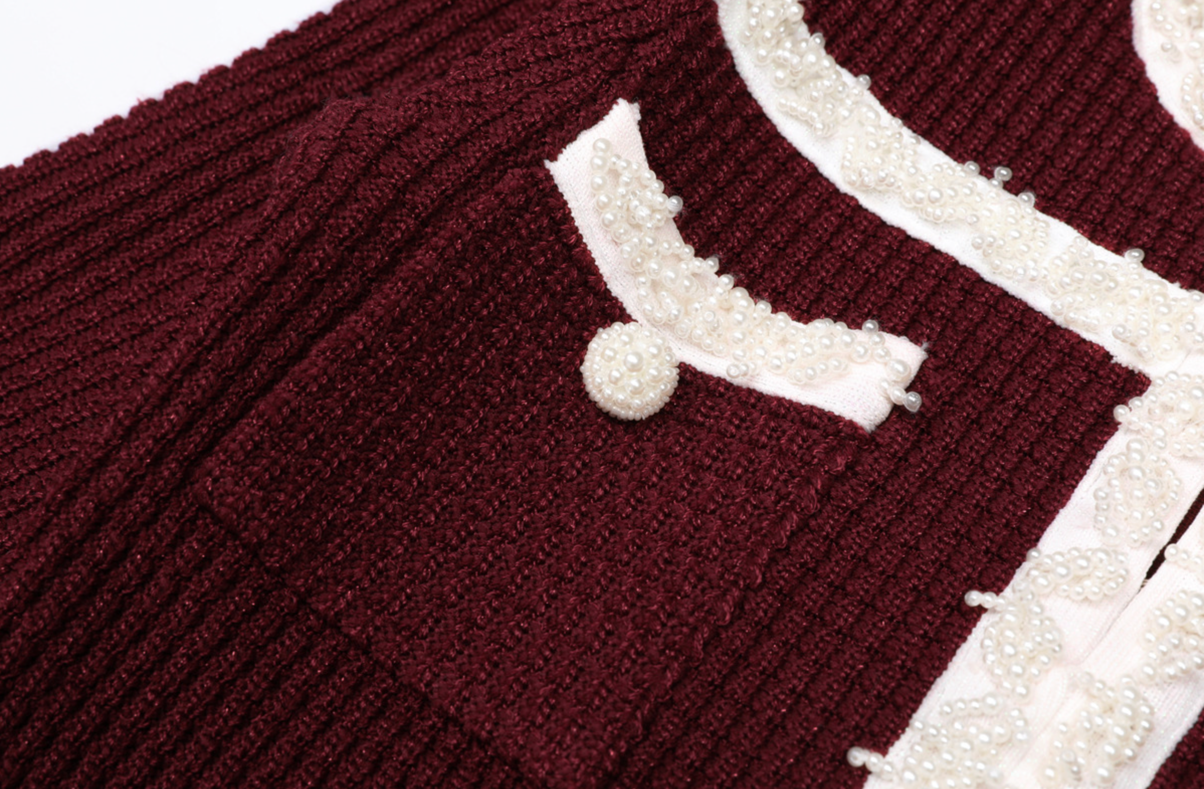 Burgundy Pearl Trim Knit Midi Dress