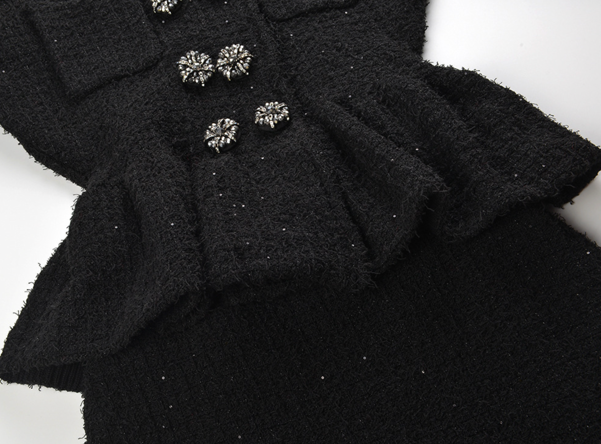 Black Textured Knit Peplum Midi Dress