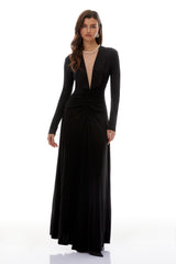 Sofia Black Cinched Waist Ruched Maxi Dress