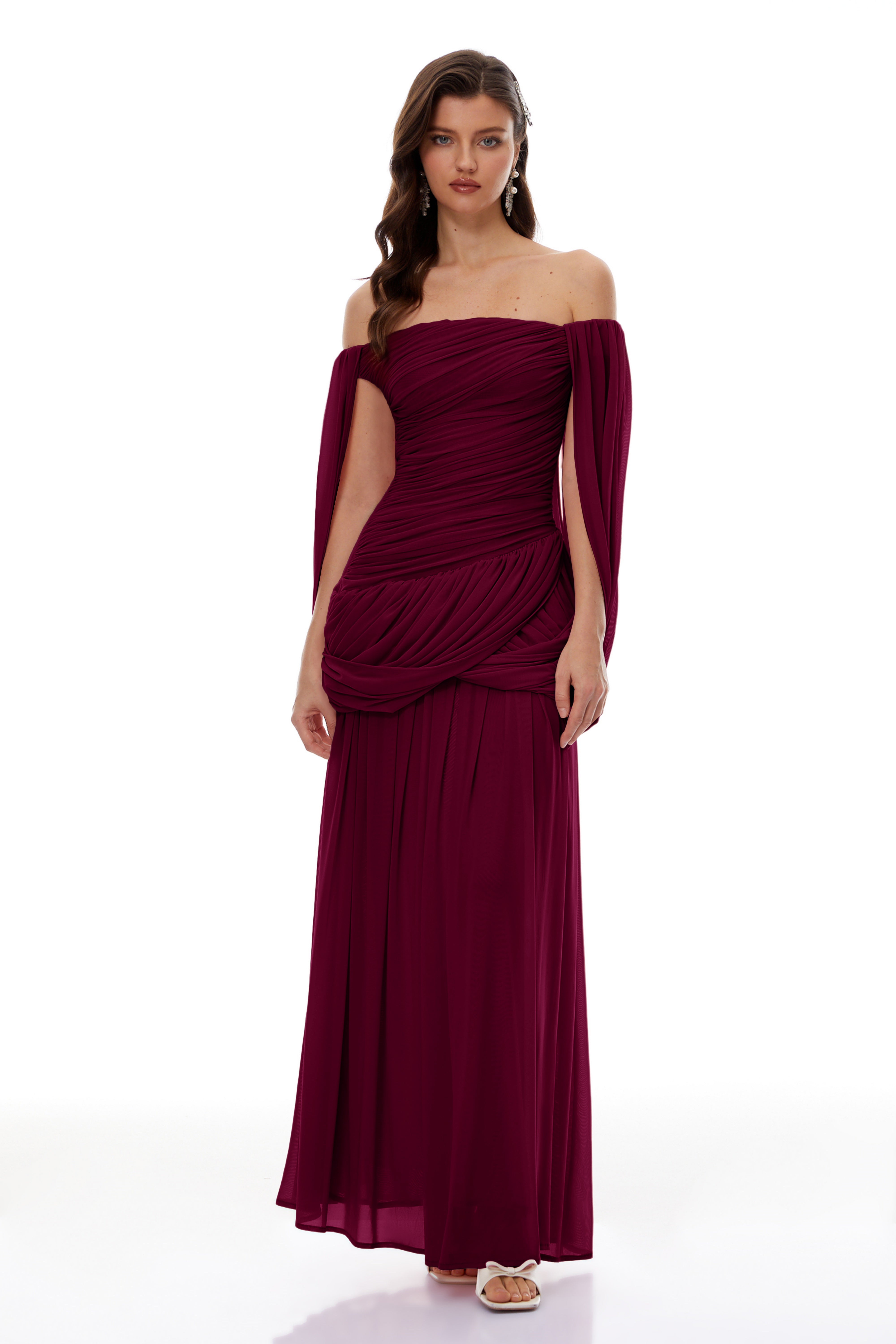 Suné Red Cross Front Ruched Maxi Dress