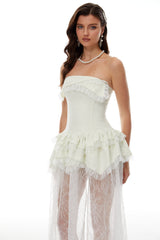 Sunniva Green Layered Floral Lace Maxi Dress