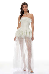 Sunniva Green Layered Floral Lace Maxi Dress