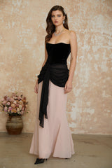 Zendaya Black Off Shoulder Color Block Maxi Dress
