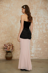 Zendaya Black Off Shoulder Color Block Maxi Dress