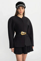 Belt with Hammered Sculptural Keyhole Buckle – Black