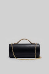 Structured Clutch Bag with Snake Handle And Gold Chain – Black