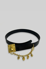 Belt with Sculptural Gold Hardware – Black