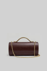 Structured Clutch Bag with Snake Handle And Gold Chain – Brown