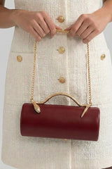 Structured Clutch Bag with Snake Handle And Gold Chain – Burgundy