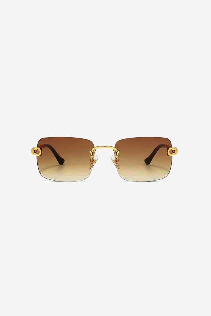 Rimless Square Sunglasses with Twisted Gold Rope Temples – Brown