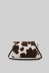 Faux Fur Chain-Handle Mini Bag with Quilted Texture – Brown & White