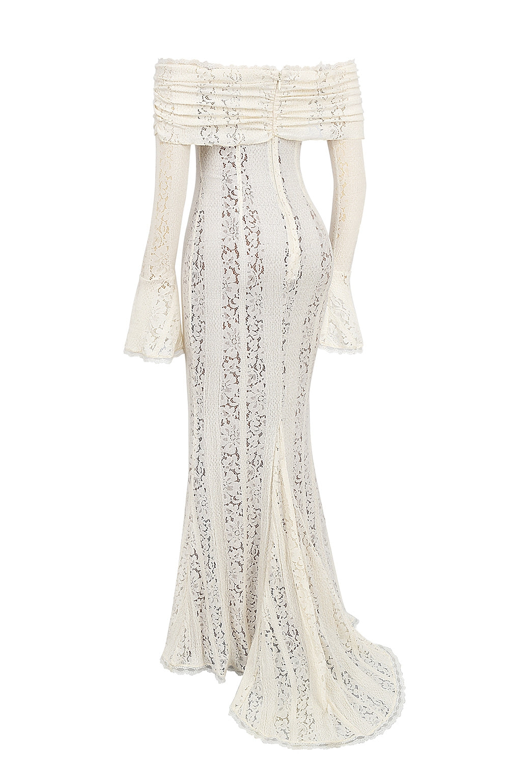 Belle Vintage Floral Lace Off Shoulder Maxi Dress - Cream white
