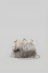 Faux Fur Clutch Bag with Kiss-Lock Closure – Khaki