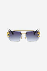 Rimless Square Sunglasses with Gold Panther Detail and Double-Bar Temples – Purple