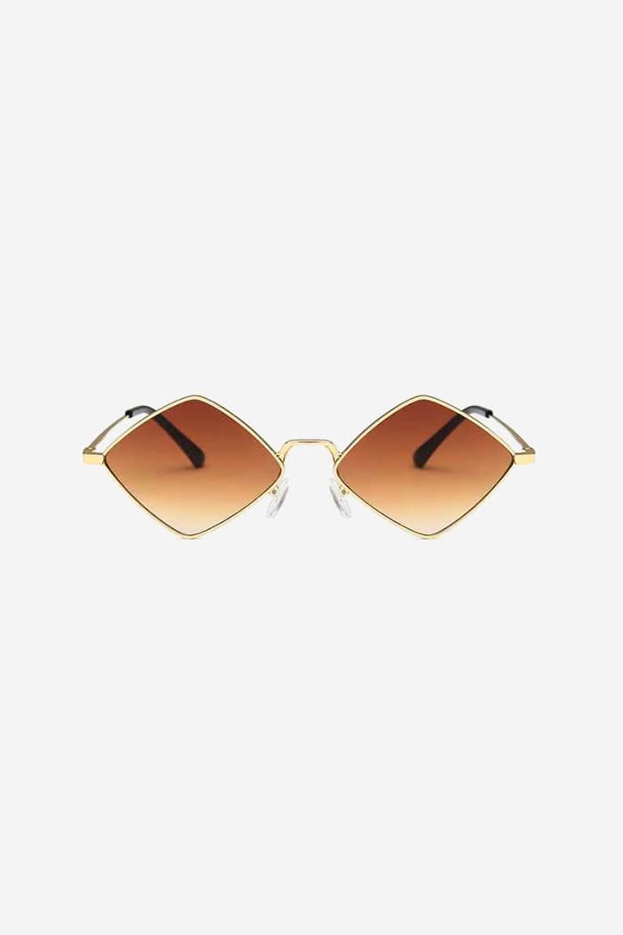 Geometric Diamond-Shaped Sunglasses with Slim Gold Frame – Brown