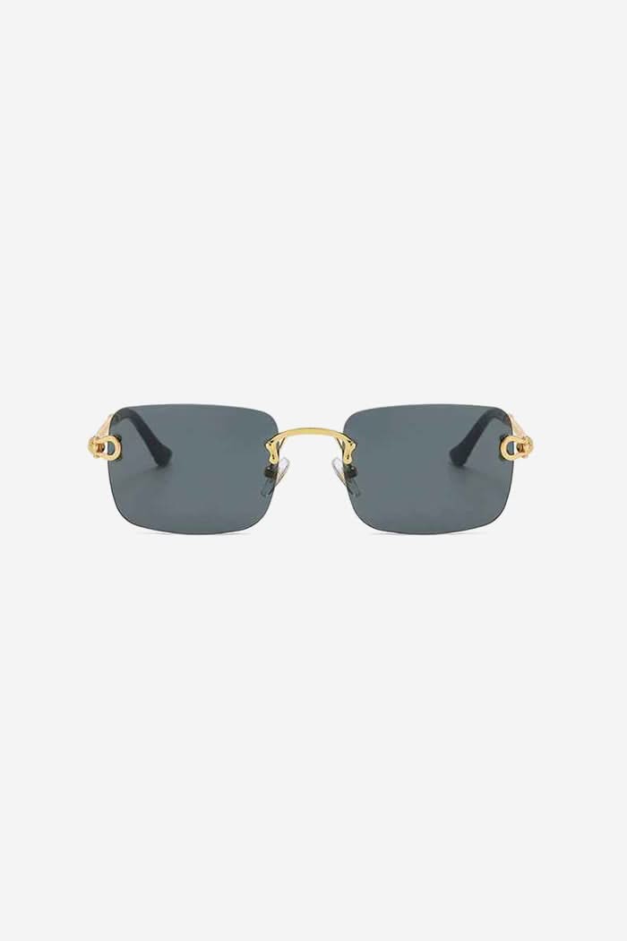 Rimless Square Sunglasses with Twisted Gold Rope Temples – Black
