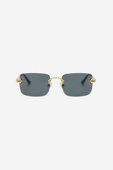 Rimless Square Sunglasses with Twisted Gold Rope Temples – Black