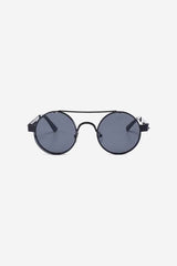 Rimless Round Sunglasses with Double Bridge and Temple Springs – Black