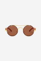Round Sunglasses with Sculpted Leopard Temples and Double Gold Bridge – Brown