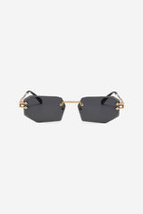 Rimless Geometric Sunglasses with Textured Gold Chain Temples – Black