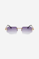 Rimless Geometric Sunglasses with Textured Gold Chain Temples – Purple