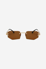 Rimless Geometric Sunglasses with Textured Gold Chain Temples – Brown