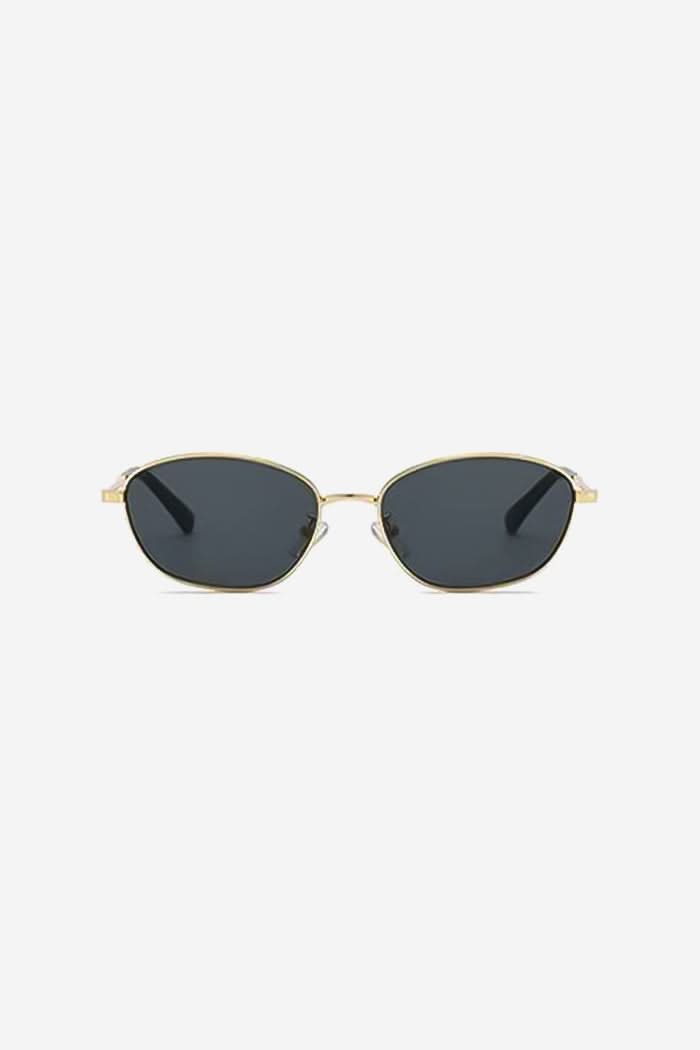 Slim Oval Sunglasses with Lightweight Metal Frame – Black/Gold