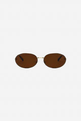 Slim Oval Sunglasses with Polished Metal Frame and Adjustable Nose Pads – Brown