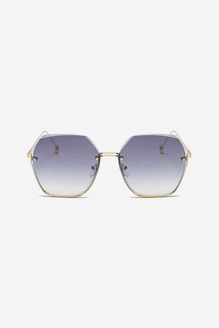 Oversized Hexagon Sunglasses with Ultra-Thin Gold Frame – Purple