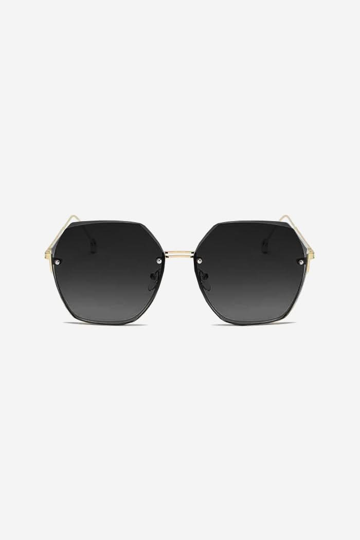 Oversized Hexagon Sunglasses with Ultra-Thin Gold Frame – Black