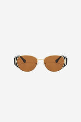 Oval Sunglasses with Gold Frame and Bold Black Arms – Brown