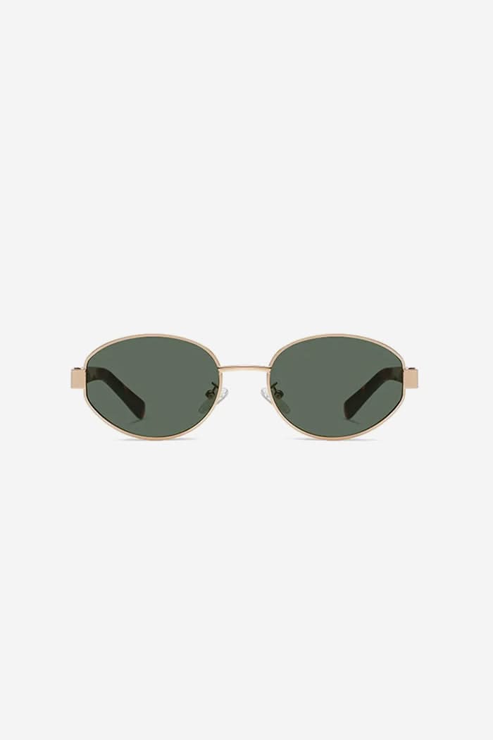 Vintage-Inspired Oval Sunglasses with Slim Gold Frame and Bold Acetate Temples – Green