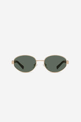 Vintage-Inspired Oval Sunglasses with Slim Gold Frame and Bold Acetate Temples – Green