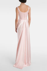 Fiona Pink Satin Square Neck Maxi Dress