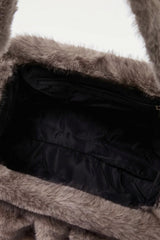 Faux Fur Shoulder Bag with Ruched Design – Khaki