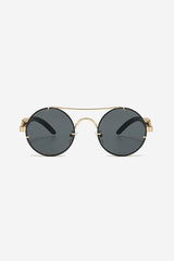 Round Sunglasses with Sculpted Leopard Temples and Double Gold Bridge – Black