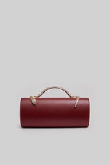 Structured Clutch Bag with Snake Handle And Gold Chain – Burgundy