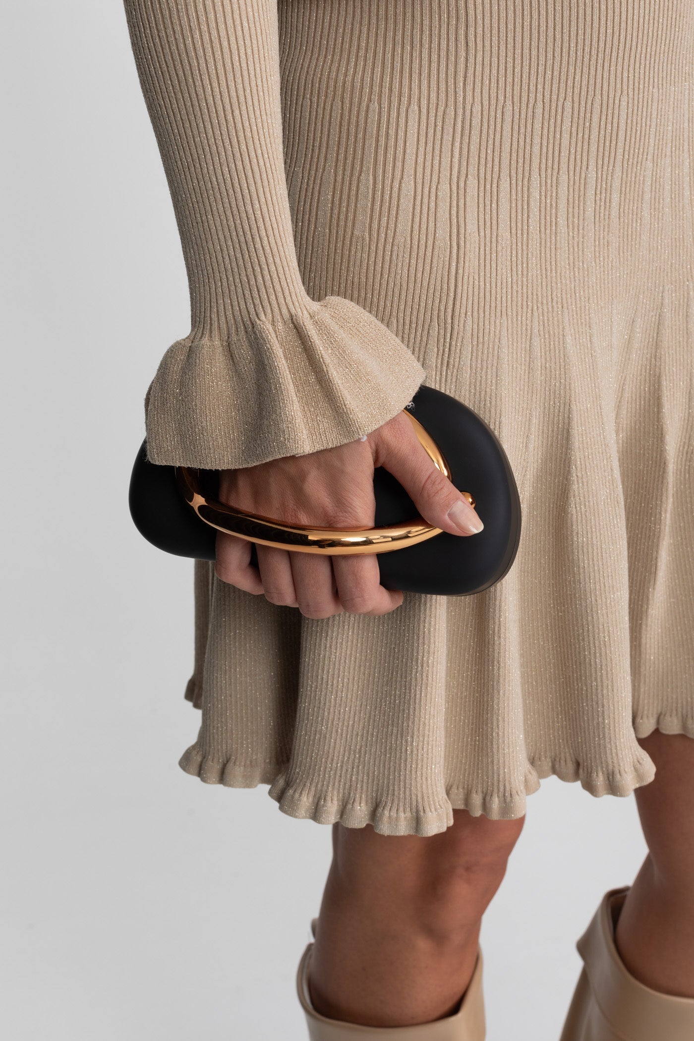 Clutch With Gold Sculptural Handle – Black And Gold