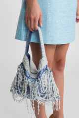 Beaded Satin Mini Bag – Blue