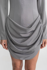 Tailored Mini Dress with Draped Skirt Detail – Light Gray